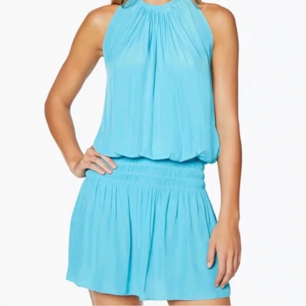 Ramy Brook Sleeveless Halter Blouson Dress in Turquoise